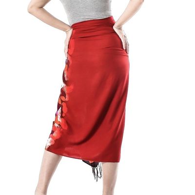 Alternate image for Hand-Painted Cotton Sarong in Crimson from Thailand Crimson Dance