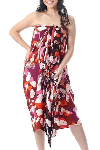 Alternate image for Hand-Painted Cotton Sarong in Crimson from Thailand Crimson Dance