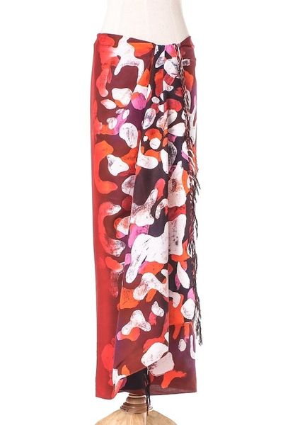 Alternate image for Hand-Painted Cotton Sarong in Crimson from Thailand Crimson Dance