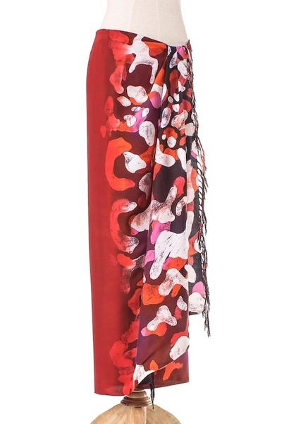 Alternate image for Hand-Painted Cotton Sarong in Crimson from Thailand Crimson Dance
