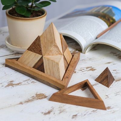 Alternate image for Raintree Wood Pyramid Puzzle from Thailand Intricate Pyramid