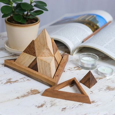 Alternate image for Raintree Wood Pyramid Puzzle from Thailand Intricate Pyramid
