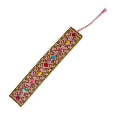 Alternate image for Diamond-Patterned Olive Green and Mauve Cotton Bookmark Tale of Heritage