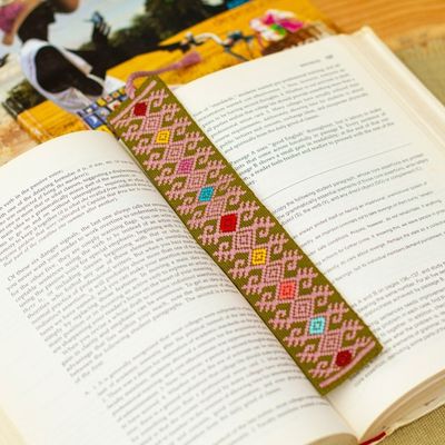 Alternate image for Diamond-Patterned Olive Green and Mauve Cotton Bookmark Tale of Heritage