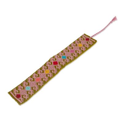 Alternate image for Diamond-Patterned Olive Green and Mauve Cotton Bookmark Tale of Heritage