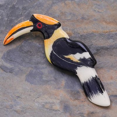 Alternate image for Ceramic Handpainted Hornbill Brooch Pin Hornbill Love