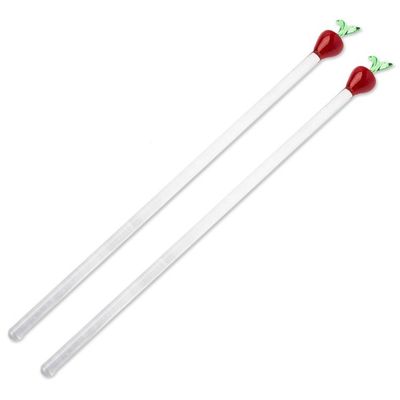 Alternate image for 2 Handblown Recycled Glass Drink Stirrers with Apple Design Red Apple Cheers