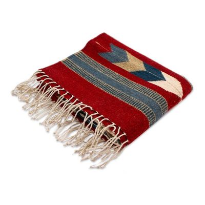 Alternate image for Artisan-Made Zapotec-Themed Russet and Blue Wool Rug 2.5x4 Russet Gem