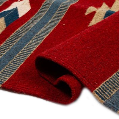 Alternate image for Artisan-Made Zapotec-Themed Russet and Blue Wool Rug 2.5x4 Russet Gem