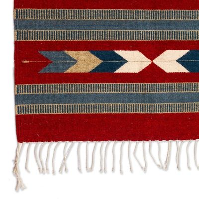 Alternate image for Artisan-Made Zapotec-Themed Russet and Blue Wool Rug 2.5x4 Russet Gem