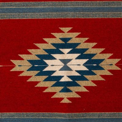 Alternate image for Artisan-Made Zapotec-Themed Russet and Blue Wool Rug 2.5x4 Russet Gem