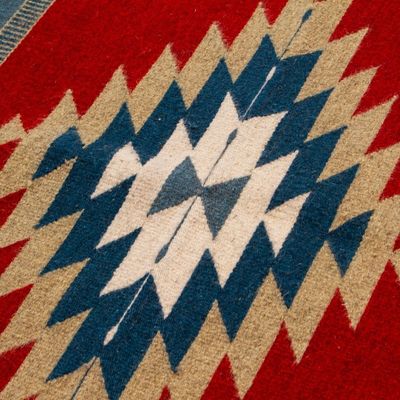 Alternate image for Artisan-Made Zapotec-Themed Russet and Blue Wool Rug 2.5x4 Russet Gem