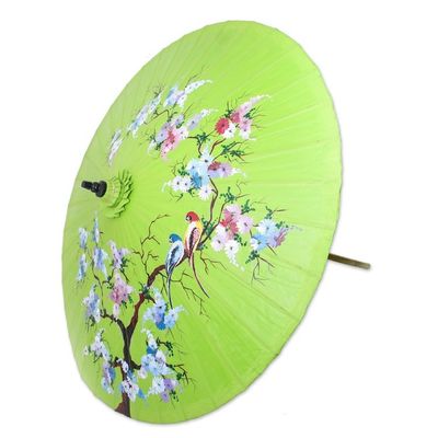 Alternate image for Floral Cotton and Bamboo Parasol in Spring Green Catch My Eye