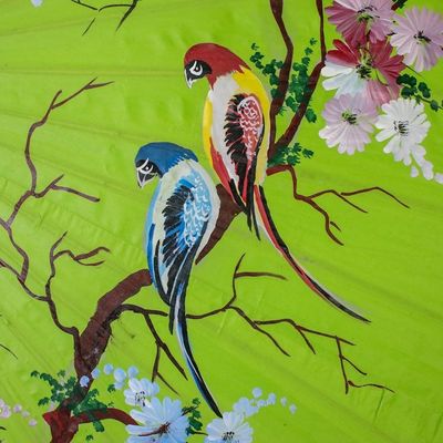 Alternate image for Floral Cotton and Bamboo Parasol in Spring Green Catch My Eye