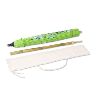 Alternate image for Floral Cotton and Bamboo Parasol in Spring Green Catch My Eye