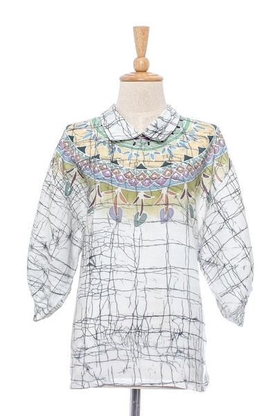 Alternate image for Cotton Batik Tunic Top with Colorful Designs from Thailand Batik Style