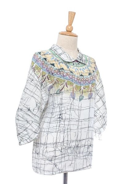 Alternate image for Cotton Batik Tunic Top with Colorful Designs from Thailand Batik Style