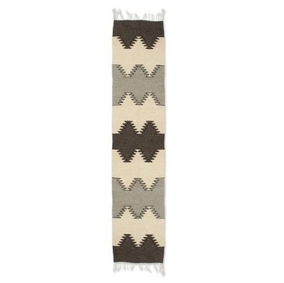 Alternate image for Minimalist Zapotec Grey and Beige 100 Wool Runner 1x6 Grey Trends