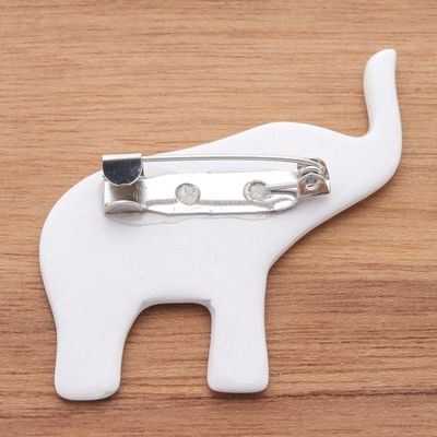Alternate image for Hand Painted Elephant Brooch Pin with Flowers on White White Floral Elephant