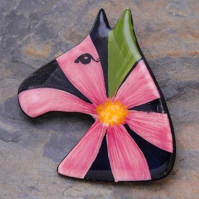 Alternate image for Multicolored Ceramic Pony Brooch Pin Blossoming Pony