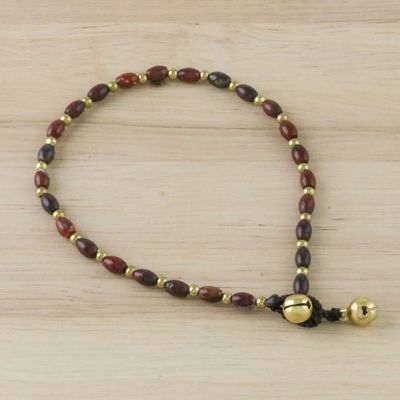 Alternate image for Handmade Jasper and Brass Beaded Anklet from Thailand Boho Bliss