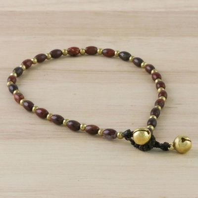 Alternate image for Handmade Jasper and Brass Beaded Anklet from Thailand Boho Bliss