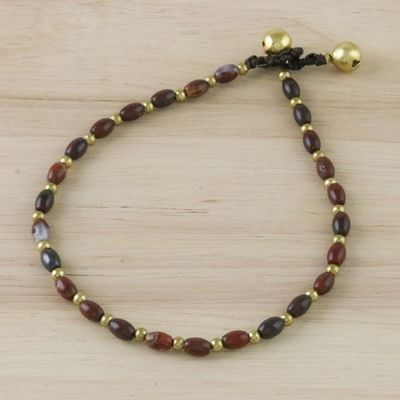 Alternate image for Handmade Jasper and Brass Beaded Anklet from Thailand Boho Bliss