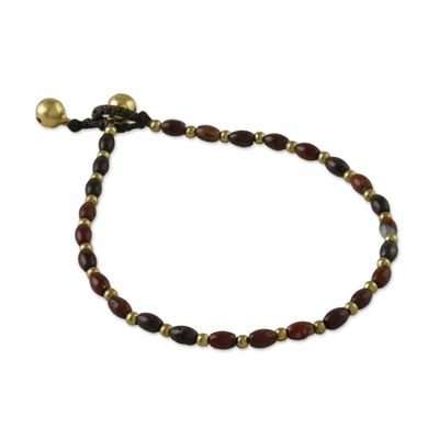 Alternate image for Handmade Jasper and Brass Beaded Anklet from Thailand Boho Bliss