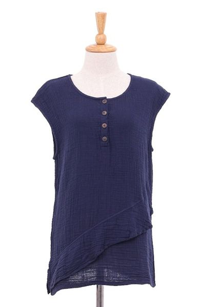 Alternate image for Double Cotton Gauze Sleeveless Blouse Fresh Air in Navy