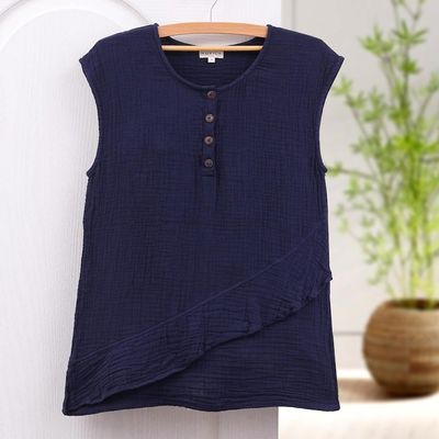 Alternate image for Double Cotton Gauze Sleeveless Blouse Fresh Air in Navy