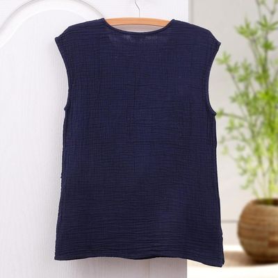 Alternate image for Double Cotton Gauze Sleeveless Blouse Fresh Air in Navy