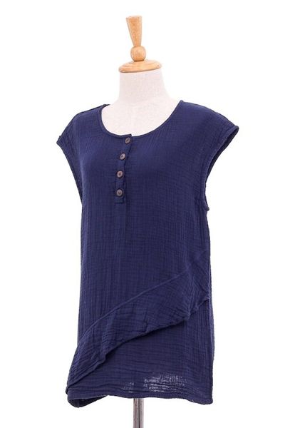 Alternate image for Double Cotton Gauze Sleeveless Blouse Fresh Air in Navy