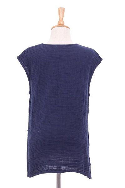 Alternate image for Double Cotton Gauze Sleeveless Blouse Fresh Air in Navy