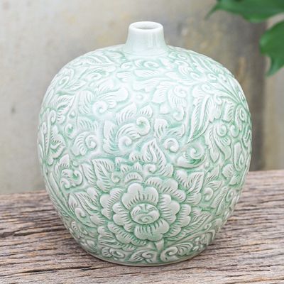 Alternate image for Hand Made Celadon Ceramic Floral-Themed Vase Favorite Flower