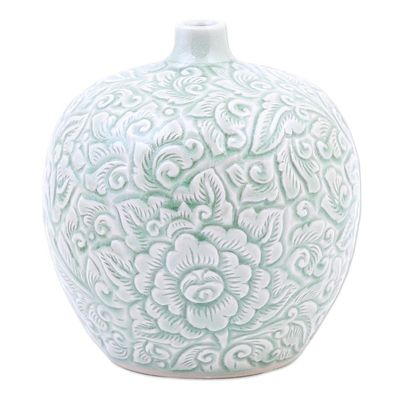 Alternate image for Hand Made Celadon Ceramic Floral-Themed Vase Favorite Flower