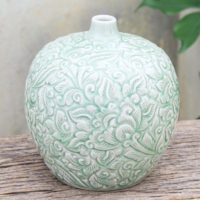 Alternate image for Hand Made Celadon Ceramic Floral-Themed Vase Favorite Flower