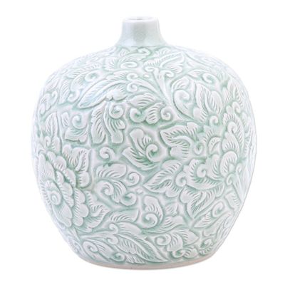 Alternate image for Hand Made Celadon Ceramic Floral-Themed Vase Favorite Flower