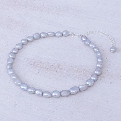 Alternate image for Grey Cultured Freshwater Pearl Choker Necklace Mermaid Gem in Grey