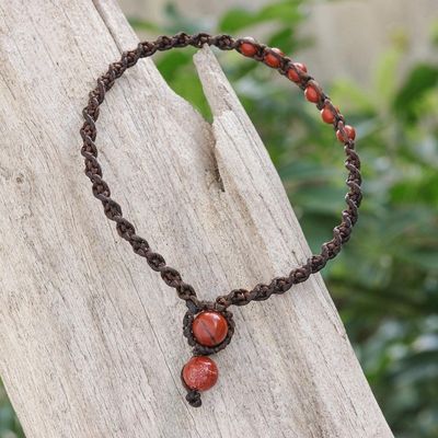 Alternate image for Red Jasper Beaded Macrame Ankle with Beaded Closure Thai Beach Chic in Red