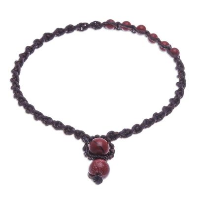 Alternate image for Red Jasper Beaded Macrame Ankle with Beaded Closure Thai Beach Chic in Red