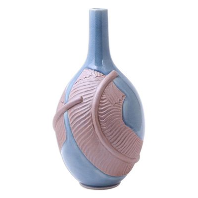 Alternate image for Hand Crafted Celadon Ceramic Banana Leaf Vase Blue Banana