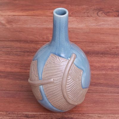 Alternate image for Hand Crafted Celadon Ceramic Banana Leaf Vase Blue Banana