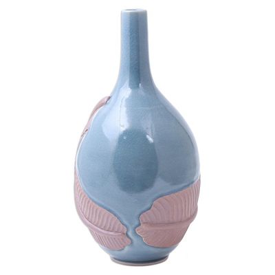 Alternate image for Hand Crafted Celadon Ceramic Banana Leaf Vase Blue Banana