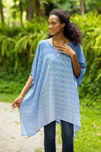 Alternate image for Tie-Die Rayon Caftan from Thailand Thai Rain in Light Blue