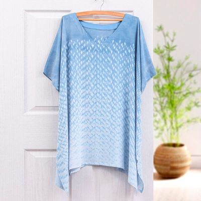 Alternate image for Tie-Die Rayon Caftan from Thailand Thai Rain in Light Blue