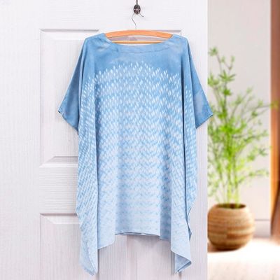 Alternate image for Tie-Die Rayon Caftan from Thailand Thai Rain in Light Blue
