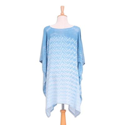 Alternate image for Tie-Die Rayon Caftan from Thailand Thai Rain in Light Blue