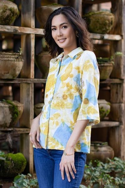 Alternate image for Eco-Friendly Cotton Botanical-Motif Shirt Amber Botanicals