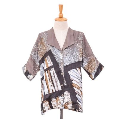 Alternate image for Hand-Painted Batik Cotton Buttoned Blouse Artist Abroad