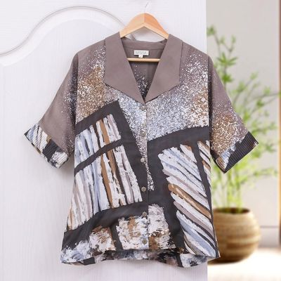 Alternate image for Hand-Painted Batik Cotton Buttoned Blouse Artist Abroad